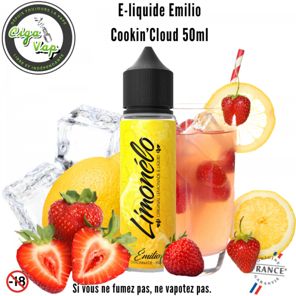 E-liquide Émilio 50 ml Limonelo Cookin Cloud. Citronnade Fraise. Marque vendue par ciga vap.