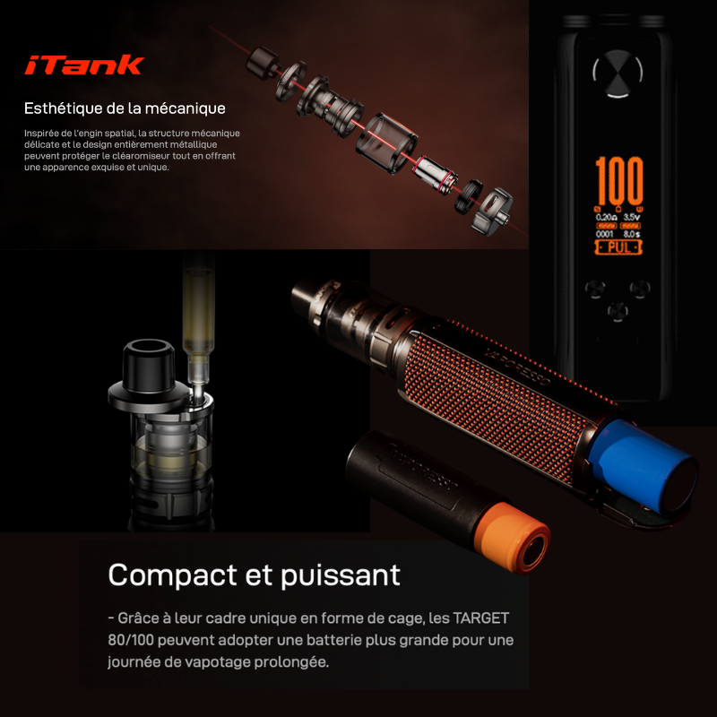 Explications Kit Target 100 + iTank 2 Vaporesso. Marque vendue par ciga vap.