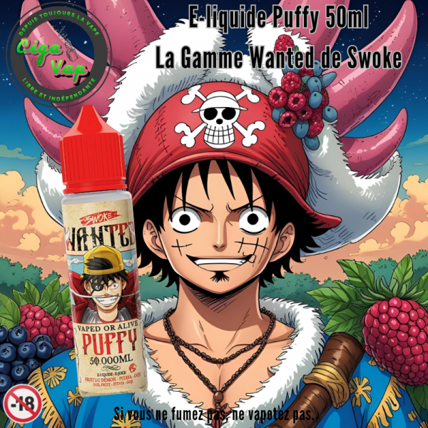 E-liquide Puffy gamme Wanted de la marque Swoke. Fruit du Démon(fruit du dragon), baies de goji. Marque vendue par ciga vap.
