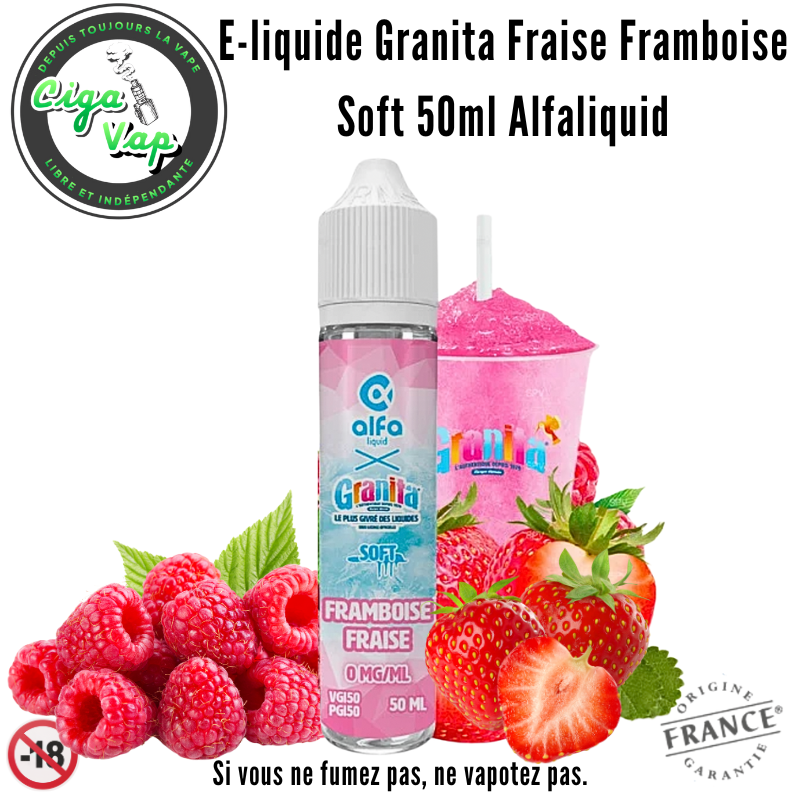 E-liquide Granita Fraise Framboise Soft 50ml Alfaliquid. Marque vendue par Ciga Vap.