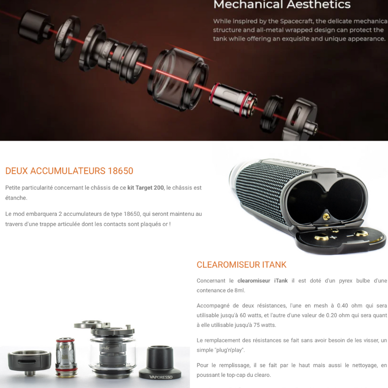 INFO Kit Target 200 iTank édition Vaporesso. Marque vendue par Ciga Vap.