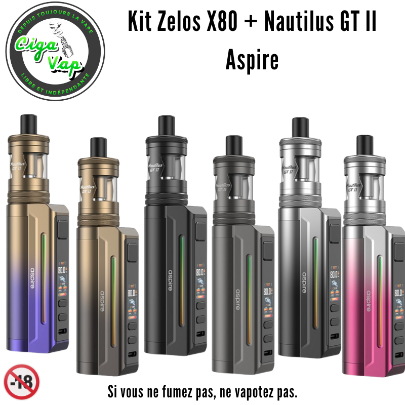 Nouveau kit Zelos X80 et son Nautilus GT II d'Aspire. Marque vendue par Ciga'Vap.
