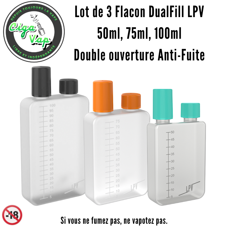Lot de 3 Flacons DualFill de LPV. Marque vendue par Ciga'Vap.