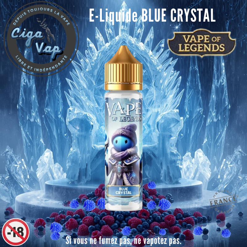 E-Liquide BLUE CRYSTAL vape of legends 50ml. Marque vendu par Ciga'Vap.