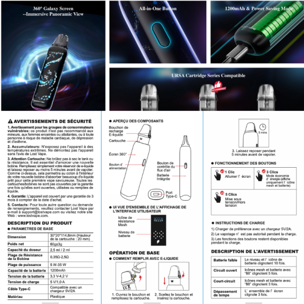 Kit Pod Galaxy T360 Lost Vape. Marque vendue par Ciga'Vap