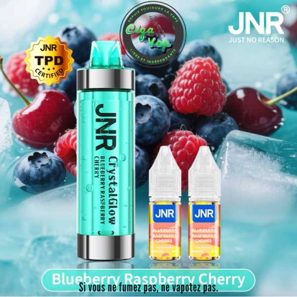 Pub Puff Crystal Glow 33K JNR Batterie intégrée 800 mah Blueberry Raspberry Cherry. Marque vendue par Ciga'Vap.