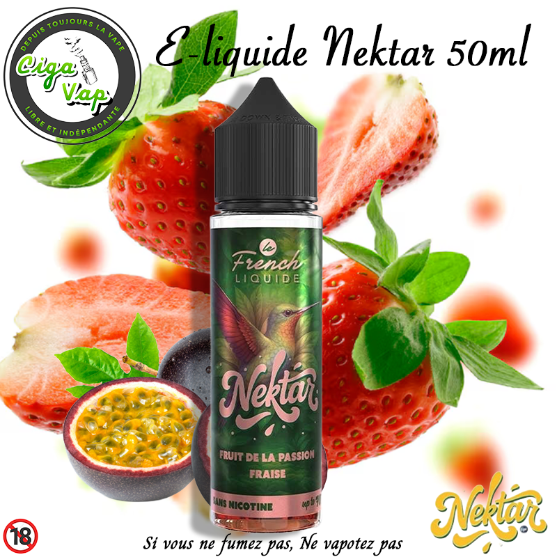 E-liquide ffruit de la passion fraise de la gamme Nektar. Par le French Liquide, marque vendue par Ciga'Vap.