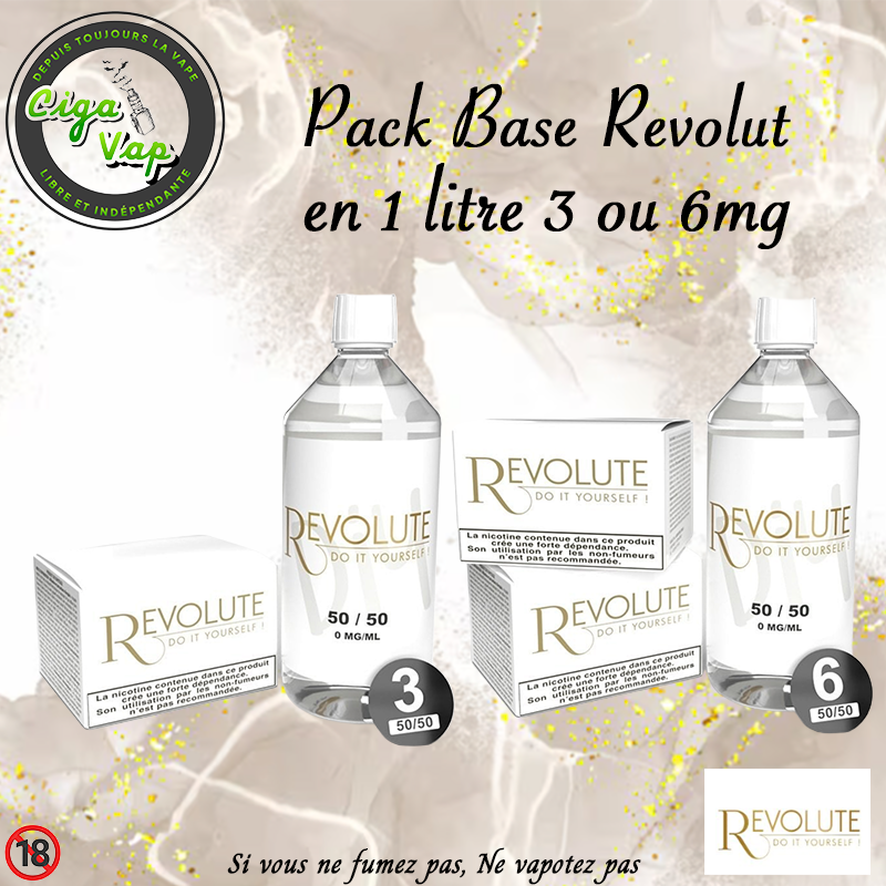 pack 1litre en 3 ou 6mg Revolut. Marque vendue par Ciga'Vap.