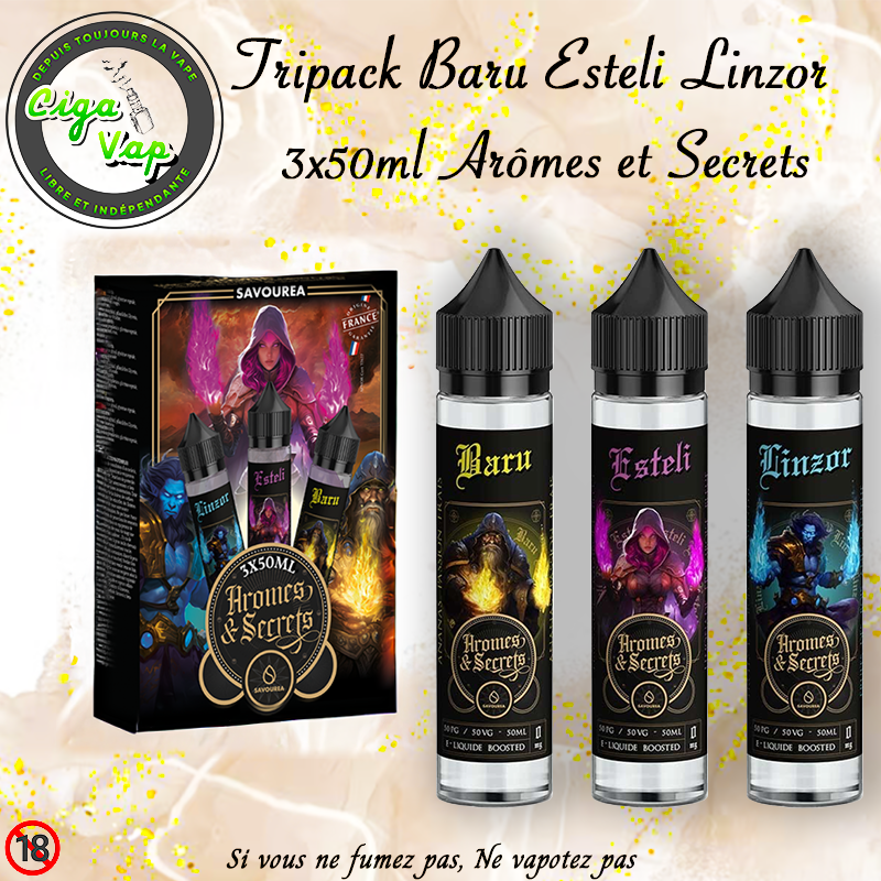Tripack Baru Etna Linzor 3 fois 50ml. De la Gamme Arômes et Secrets marque Savourea. Marque vendue par Ciga'Vap.