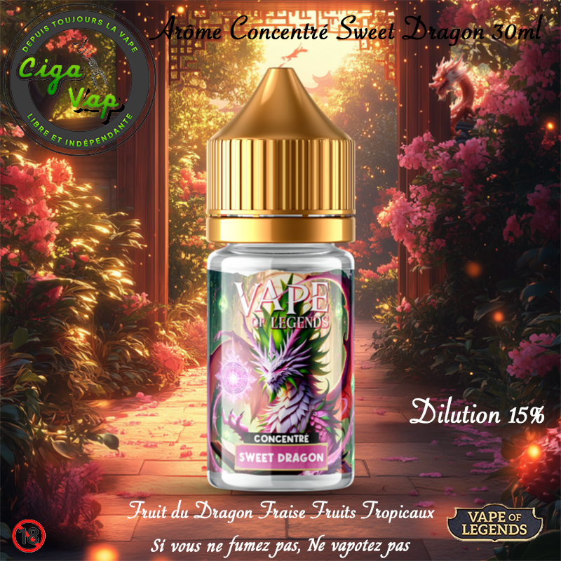 Arome concentre Sweet Dragon de vape of legend 30ml. Fruit du dragon, fraise, fruits tropicaux. frais. Marque vendue par Ciga'Vap.
