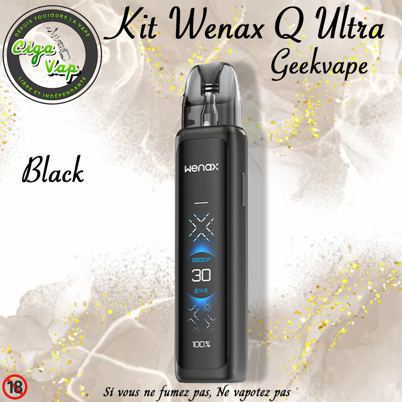 Kit Wenax Q Ultra de GeekVape. Black Format poche. Marque vendue par Ciga'Vap