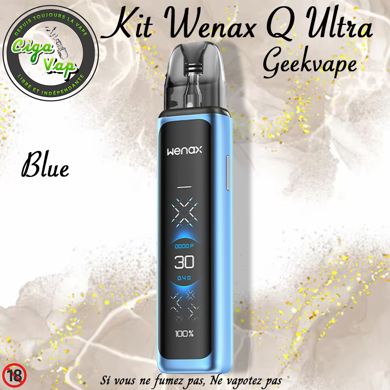 Kit Wenax Q Ultra de GeekVape Blue. Format poche. Marque vendue par Ciga'Vap