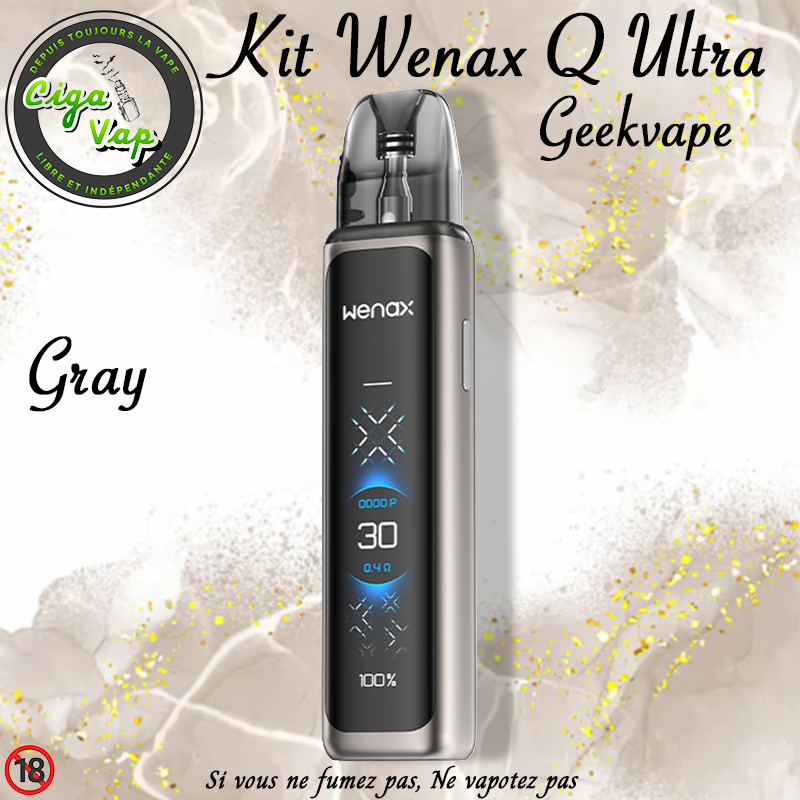 Kit Wenax Q Ultra de GeekVape Gray. Format poche. Marque vendue par Ciga'Vap