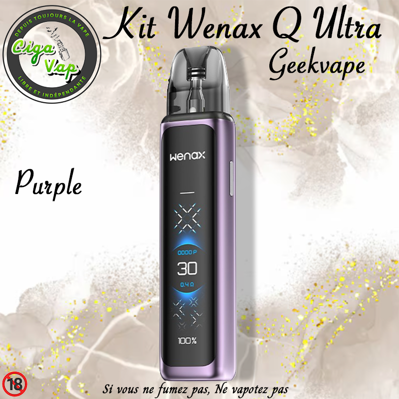 Kit Wenax Q Ultra de GeekVape Purple. Format poche. Marque vendue par Ciga'Vap
