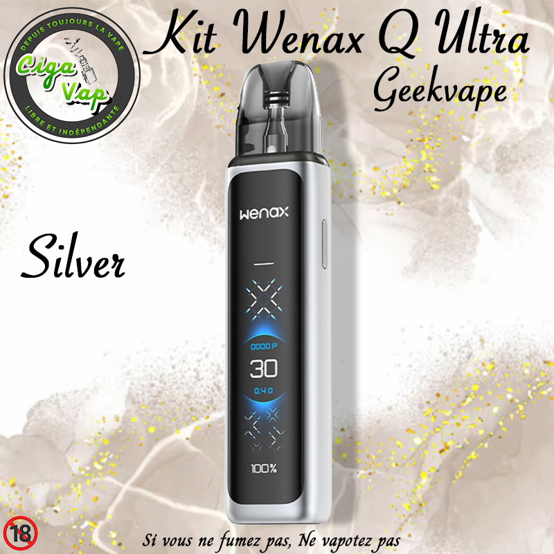 Kit Wenax Q Ultra de GeekVape Silver. Format poche. Marque vendue par Ciga'Vap