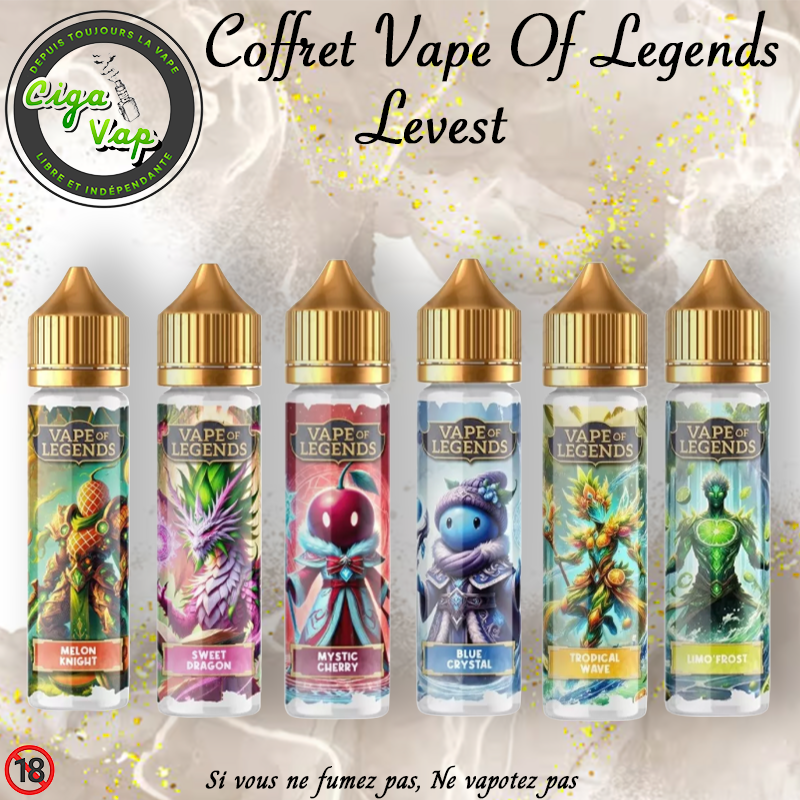 Détails coffret vape of legends de Levest. Marque vendue par Ciga'Vap.