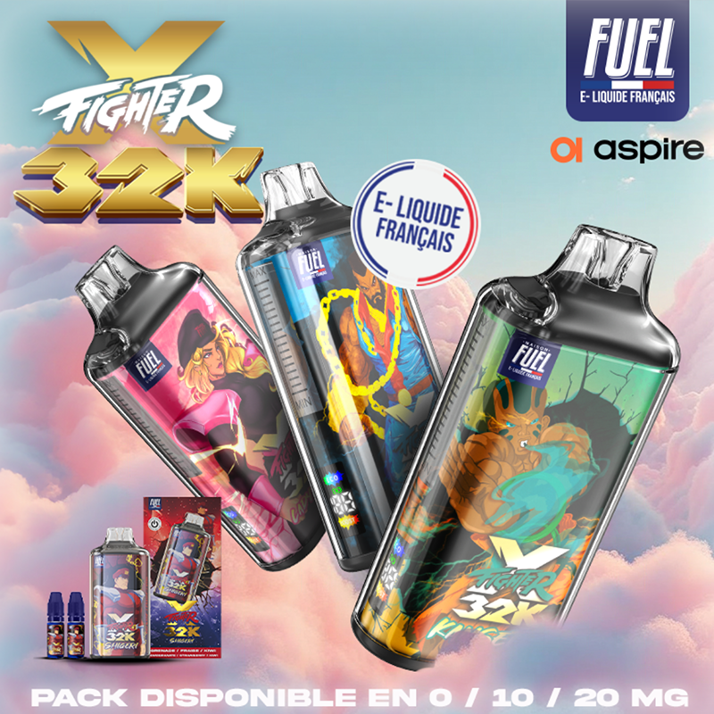 PLV Puff rechargeable XFighter 32k Maison Fuel. Marque vendue par ciga vap.