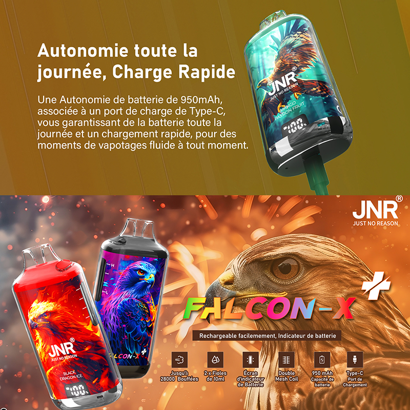 Puff Falcon X Plus JNR 28k. Marque vendue par Ciga'Vap.