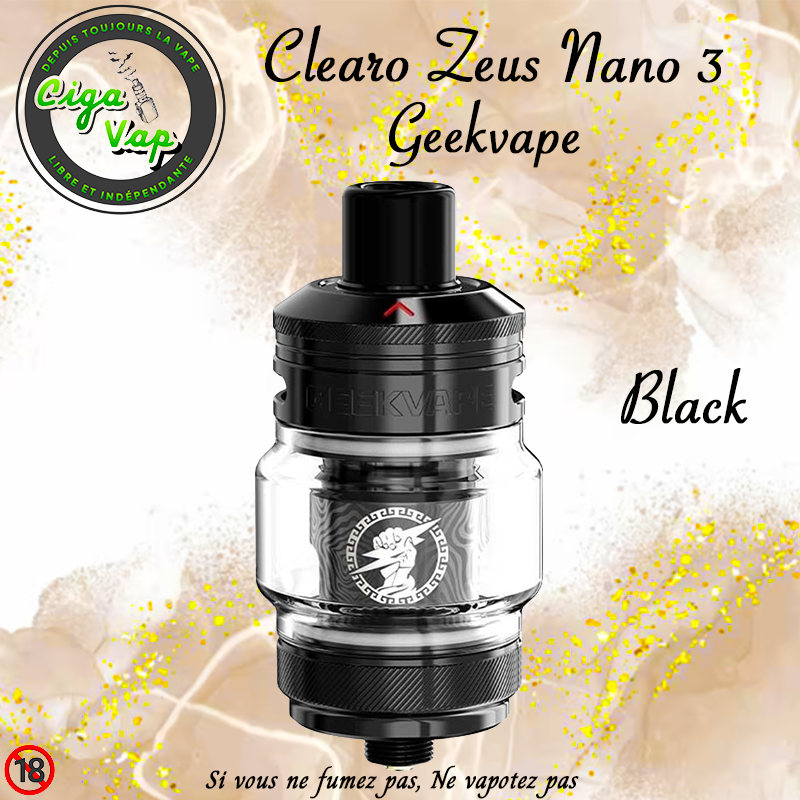 Clearo Zeus Nano 3 Black Geekvape. Marque vendue par ciga vap.