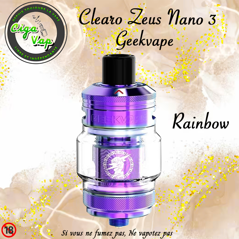 Clearo Zeus Nano 3 Rainbow Geekvape. Marque vendue par ciga vap.