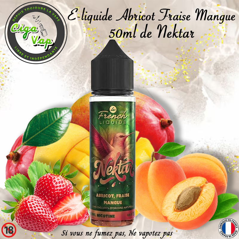 E-liquide Abricot Mangue Fraise de la gamme Nektar. Par le French Liquide, marque vendue par Ciga'Vap.