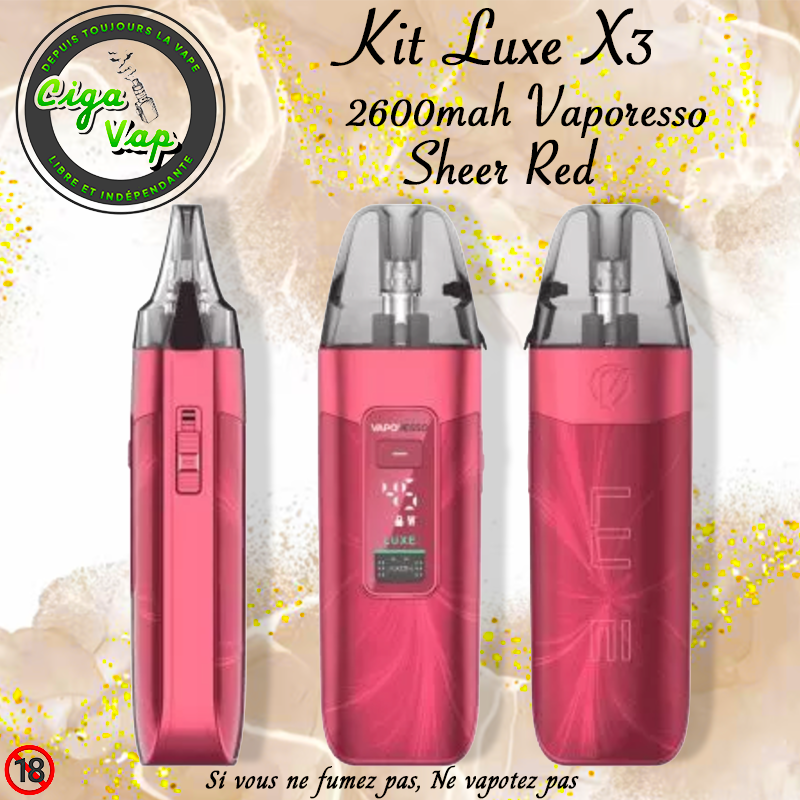 Kit Luxe X3 Sheer Red de Vaporesso. Marque vendue par Ciga'Vap.