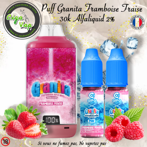 Puff 30k Granita Rechargeable Alfaliquid. Liquide Français Framboise Fraise. Marque vendue par Ciga'Vap.