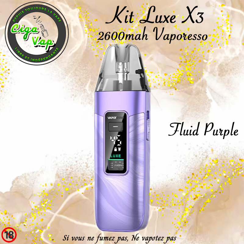 Kit Luxe X3 Fluid Purple de Vaporesso. Marque vendue par Ciga'Vap.