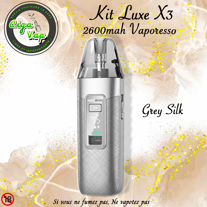 Kit Luxe X3 Grey Silk de Vaporesso. Marque vendue par Ciga'Vap.