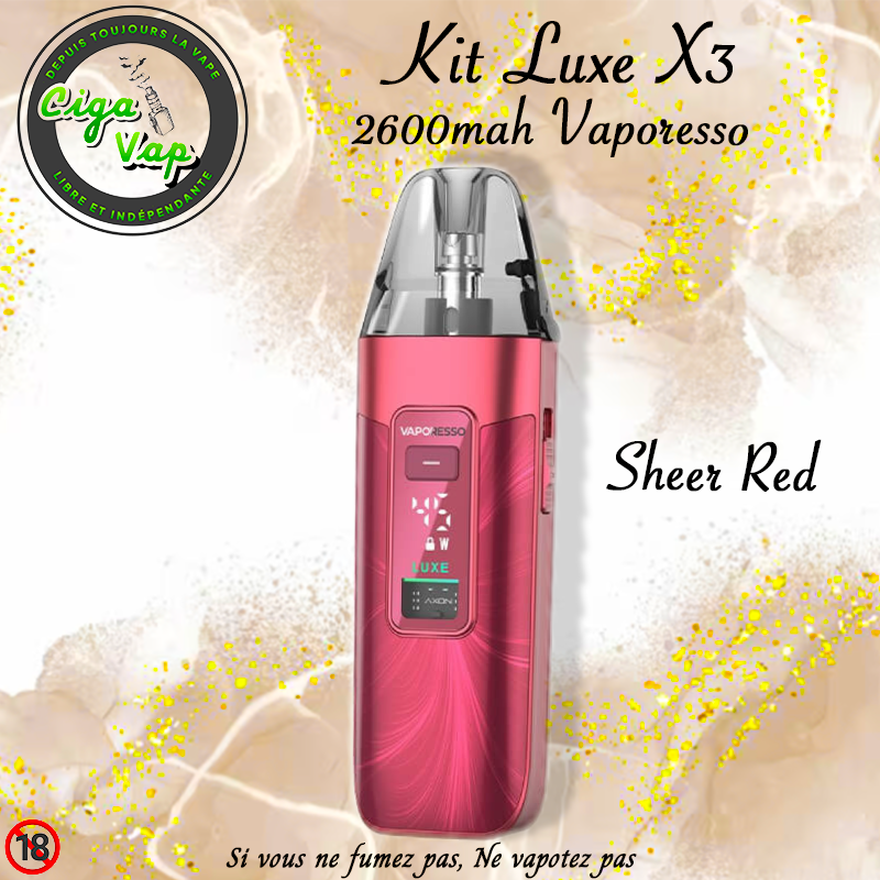 Kit Luxe X3 Sheer Red de Vaporesso. Marque vendue par Ciga'Vap.