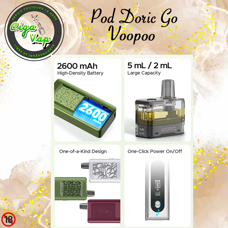 Cartouche Doric Go de Voopoo. Marque vendue par Ciga'Vap.