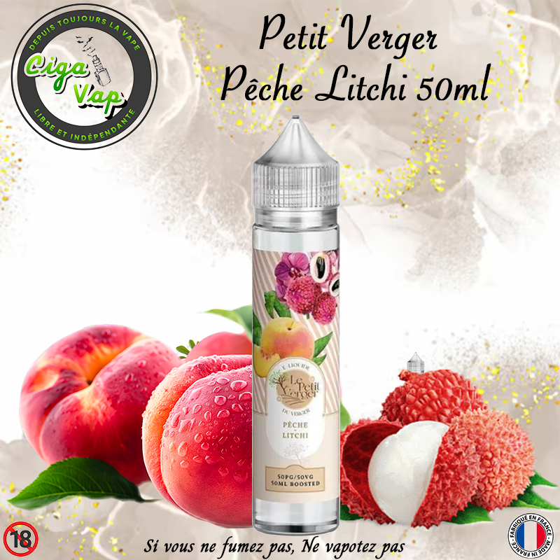 peche litchi 50ml Petit Verger. Marque vendue par ciga'vap.