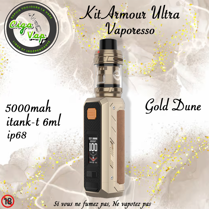 Kit Armour Ultra gold 5500mah Vaporesso. Marque vendue par Ciga'Vap