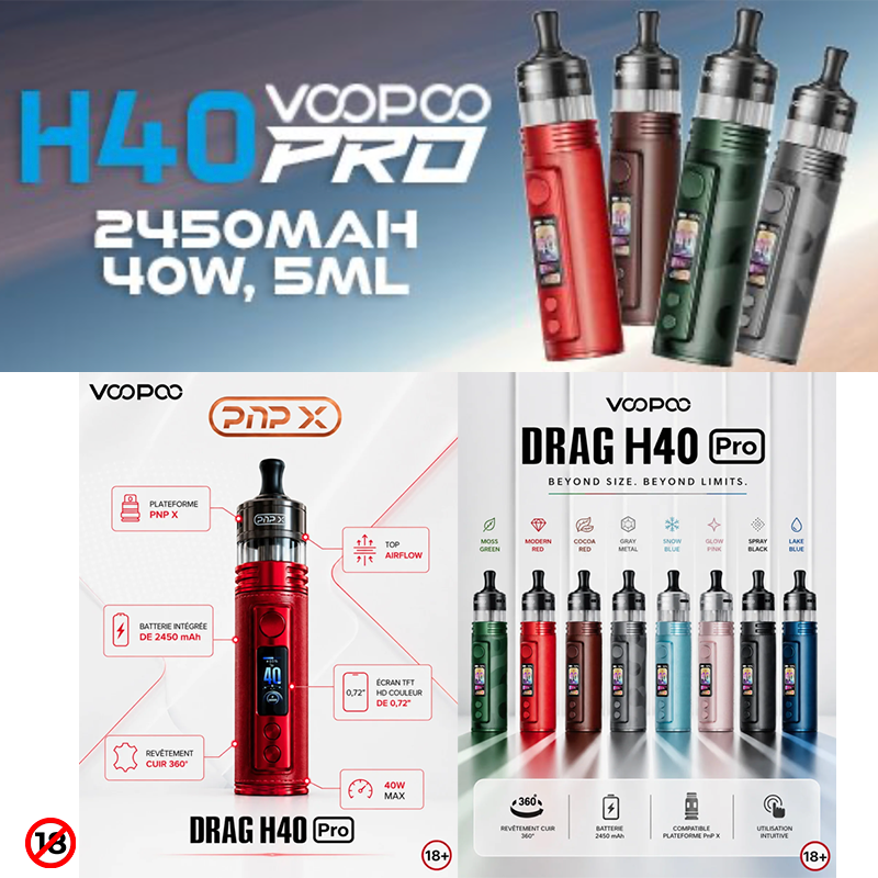 PUB kit drag h40 pro 
de Voopoo. Marque vendue par Ciga'Vap.