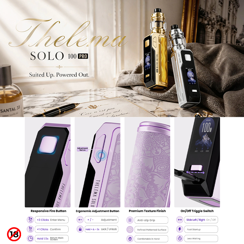 Kit Thelema Solo 100 Pro de Lost Vape. Marque vendue par Ciga'Vap.