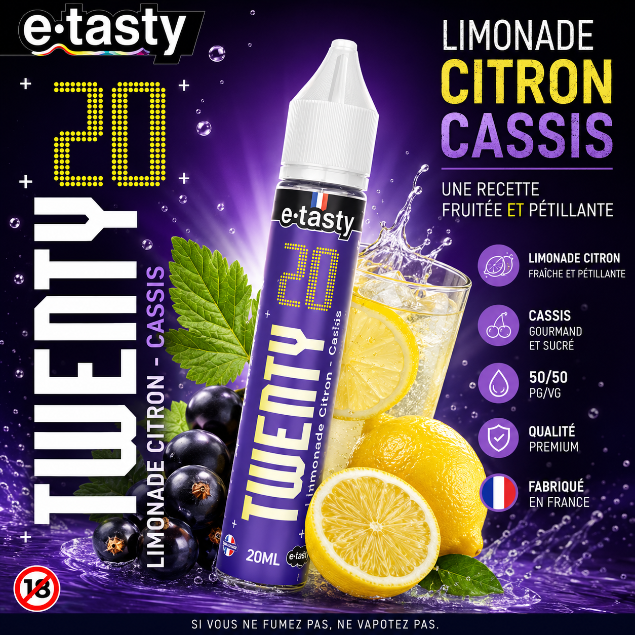 E-liquide limonade citron cassis Twenty de E-Tasty. Marque vendue par Ciga'Vap.