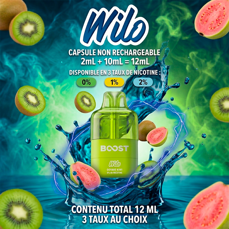 cartouche Wilo Boost Goyave Kiwi 0mg 12ml