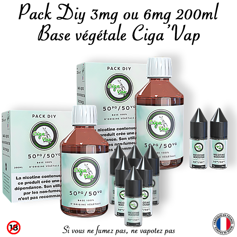 pack diy de 200ml en 3mg ou 6mg Ciga'Vap.