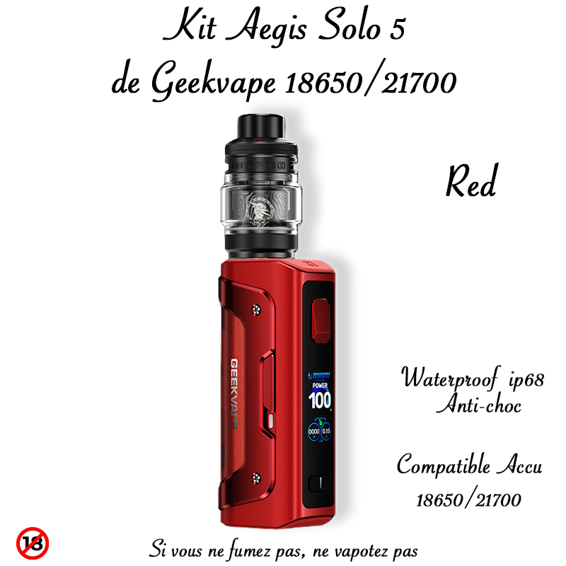 Kit Aegis Solo 5 RED. Marque vendue par Ciga'Vap.